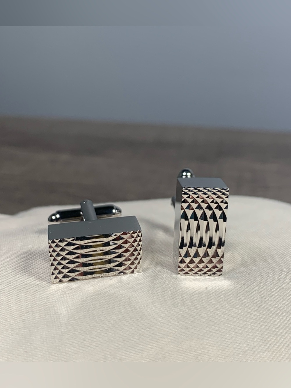 Dante Signed Textured Architectural Silver Plate Rectangular Cufflinks